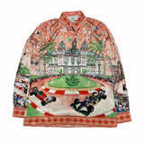 Foesce Silk Shirt Style Formula Racing Driver Gradient Landscape Silk Long Sleeve Shirt S-XL