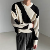 Male Fashion Patchwork Color O-Neck Sweater Loose Trend Long Sleeve All-match Versatile Casual Jumper Pullover Men Knitted Tops