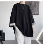 Spring Summer Men's T-shirts Women Oversized 2XL Korean Style Loose Plaid T-shirt Casual Seven sleeves T-Shirt Male White