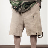 Hip Hop Solid Color Cargo Casual Shorts Multi Pockets Harajuku Retro Shorts Pants Male Streetwear  Ribbon Loose