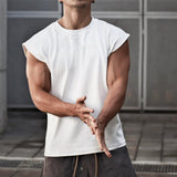 Men Tank Top Broad Shoulder Loose Vest Casual Mens Crop Top Workout Exercise Clothing Sleeveless Shirt Sports Running Top