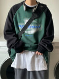 American Street Letter Shirt Loose Vintage O-neck Sweatshirt Unisex Spring Autumn Splicing Long Raglan Sleeve T-shirt