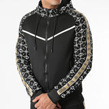 Foesce Spring And Autumn Men And Women Collared Sports Leisure Suit With Hoodie Set Long Sleeve Printed Running Fitness Clothes
