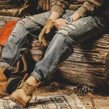 Vintage Mens Ripped Denim Pants Fall Trend Loose Straight Jeans For Men Streetwear Fashion Long Jean Pants Spring Clothing
