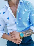 Foesce Men's Long Sleeve Shirts Striped Dot Print Hawaiian Shirt Spring Summer Fashion Trend Beach Tee Shirt Male Loose Blouse