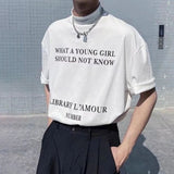 Men's Stand Collar Personalized Tee Tops Summer Trendy Korean Loose Cotton Tee Shirt Male Short Sleeve Letters Printed T-shirt