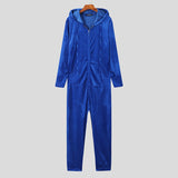 Men Pajamas Jumpsuits Velour Homewear Solid Hooded Long Sleeve Zipper Rompers Men Pockets Leisure Sleepwear S-5XL