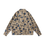 Floral Print Oversized Harajuku Denim Jacket Men's Streetwear Hip Hop Jackets Plus Size Loose Casual Denim Jackets