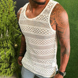 Tank Top for Men Lace Hollow Out Sleeveless Shirts Summer Mens Clothing Slim Fit Gym Clothes Workout Solid Color Vest Tops