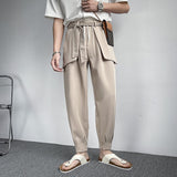Summer Khaki/Black Belt Suit Pants Men Fashion Society Mens Dress Pants Korean Loose Harem Pants Mens Formal Trousers M-3XL