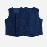 Men's Indigo Vest French Vintage Heavy Weight Thick Kendo Fabric Waistcoat Blue Dyed Multi-pocket Suit Vest Autumn Casual Coat