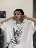 Korea Retro Shirt High Street Angel Letter Print Loose Short-sleeved T-shirt Couple Top Men and Women T-shirt Harajuku Wear