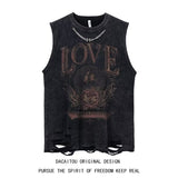 Foesce 5 Designs Men's Vest Gothic Style Crop Top Punk Heavy Metal Cropped Casual Harajuku Demon Black Vintage Washed Summer Streetwear