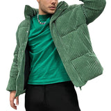 Autumn Streetwear Mens Down Jacket Winter Warm Outerwear Fashion Loose Zipper Turn-down Collar Long Sleeve Corduroy Coat For Men