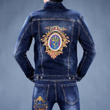 Spring and autumn new men's denim suit men's tide brand slim trend pants casual jacket men's jacket top