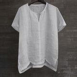 Foesce  Short Sleeve Linen Shirt Men Brief Breathable Comfy Solid Color Loose Harajuku Casual Blouse Hawaiian Shirt Camisa Masculina