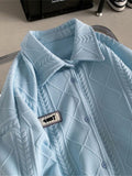 High-end Waffle Lapel Shirt Cardigan Men Women Spring Autumn Long-sleeve Top Loose Trend Diamond Button-up Jacket