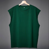Men Tank Top Broad Shoulder Loose Vest Casual Mens Crop Top Workout Exercise Clothing Sleeveless Shirt Sports Running Top