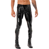 Mens Male Leggings Motorcycling Party Tights Pants Patent Leather Motobiker Skinny Pants Two-way Zipper Crotch Trousers Clubwear