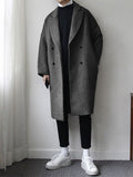 Mauroicardi Autumn Winter Loose Casual Grey Black Soft Warm Woolen Cocoon Coat Men Lapel Double Breasted Korean Fashion