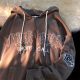 Foesce Letter Print Casual Hooded Sweatshirts Women Vintage Simple Streetwear Coats Female Harajuku Loose Y2k Aesthetic Zip Up Hoodies