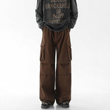 Japanese Retro Coffee Cargo Pants Men's Plicated Straight Tube Cityboy Pant Fashion Streetwear Vintage Mopping Trousers White