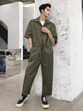 Foesce Casual Men's Short-sleeved Jumpsuit Japanese Style Waist Drawstring Design New Loose Simple Fashionable Pants