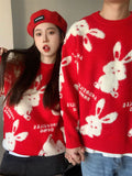 Luxury Lamb Fleece Bunny Rabbit Embroidery Sweaters Unisex Couples Thicken Winter O-neck Pullover Goth Streetwear Kawaii Clothes