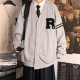 V-neck Letter Embroidered Cardigan Sports Jacket Men's Spring/autumn Korean Style Loose Single-breasted Harajuku Style Jacket