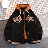 Foesce Spring New Stitching Hooded Baseball Uniform Men's Jacket Hip-hop Retro Student Fashion Embroidery Loose Casual Couple Jacket