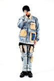 Men Punk Denim Jackets Multi Pockets Painted Coats Streetwear Oversize Coat for Male