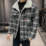 Men's corduroy jacket winter handsome trend fashion casual warmth thickened fleece loose large size men's clothing cotton coat