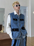 Foesce Jeans 2pcs Suit Men Trend Korean Handsome Casual Denim Vest Jacket + High Street Jeans Two-piece Suit Unisex Streetwear