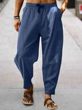 Men's Cotton Linen Pants Male Casual Solid Color Breathable Loose Trousers Straight M-5XL