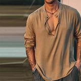 Vintage Loose Cotton Linen Shirts Mens Casual Buttoned Crew Neck Solid Color Tops Spring Men's Half Sleeve Shirt Streetwear