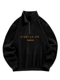 Foesce Fall Fashion Hoodie for Men Polar Fleece Sweatshirt Letter Embroidered Turtleneck Streetwear Pullover Winter Unisex Zipper Sweats