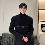 Autumn Winter Design Zipper Thickened Versatile Long Sleeve Backing Solid Color High Neck Male Pullover