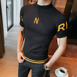Foesce New Style Men Summer High Quality Business Short Sleeves Knitting Sweater/Man Slim Fit Turtleneck Knit Shirt Homme Clothing
