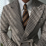 Woolen Blen Dplaid Retro Blazer Hombre Casual Men's Coat Slim Long Sleeve Belt Suit Blazers Chaqueta Invierno Hombre