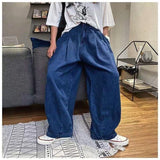 Foesce Men's Loose Wide Leg Pants Comfortable Baggy Homme Casual Pants Cargo Pocket Jeans Straight Pants Biker Denim Trousers