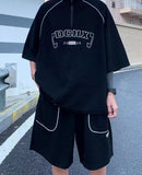Waffle Casual Sports Suit Men's Korean Summer Hip Hop Trendy Handsome Short-sleeved T-shirt + Shorts High Street Two-piece Suit
