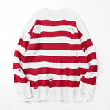 Black Stripe Sweaters Destroyed Ripped Sweater Women Pullover Hole Knit Jumpers Oversized Sweatshirt Harajuku Long Sleeve Tops