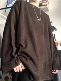 Foesce Autumn Winter Grunge Sweater Dark Black Men's Loose O-neck Warm Bottoming Shirt Knitted Tops for Men Women Vintage Sweater