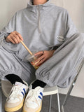 Sports Suit Men's Autumn Oversize Waffle Zip-up Sweatshirt + Solid Long Pants Two-piece Set Casual Handsome Boys Wear