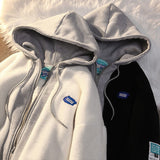 Winter Lamb Wool Hooded Sweatshirt Women Casual Thick Warm Loose Padded Jackets Coat  Hip-hop Retro Zip Up Patchwork Hoodies