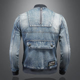 Foesce Men Retro Denim Jackets Motorcycle Baseball Jean Coats High Quality Outerwear for Male