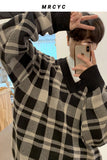 Autumn Winter Men's Fashion V-neck Plaid Sweater Tops Men Korean V-neck Knitted Tops Male Long Sleeve Loose Jumpers
