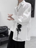 Ink Rose Print Shirt Men's Long-sleeved Hong Kong Style Japanese Korean Trend Loose Handsome Blouse Gothic Casual Streetwear Top