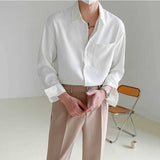 Foesce Spring New Senior Long Sleeve Button Down Shirts for Men Korean Fashion Loose Drape Solid Color All-match Men's Shirt Blouse