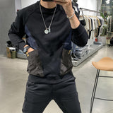 Fashion O-Neck Spliced Pockets Printed T-Shirt Men's Clothing Autumn New Oversized Casual Tops All-match Korean Tee Shirt